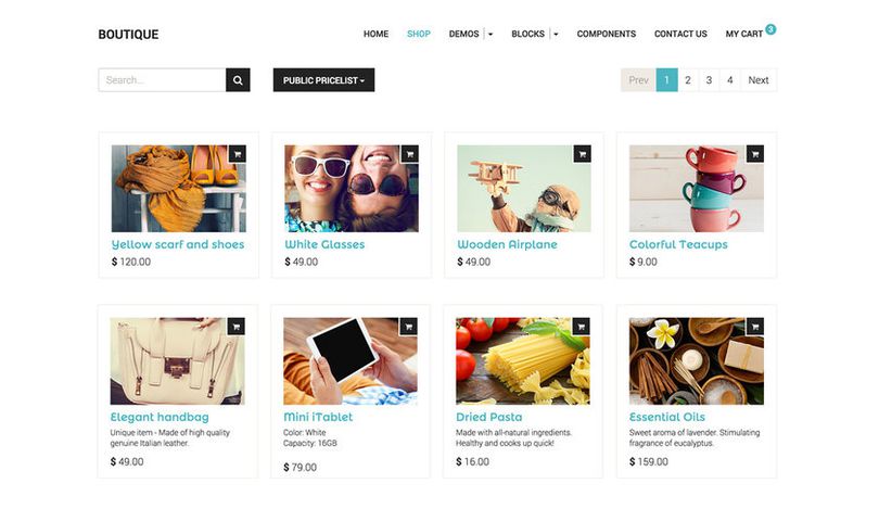 A webshop interface with a colorful theme